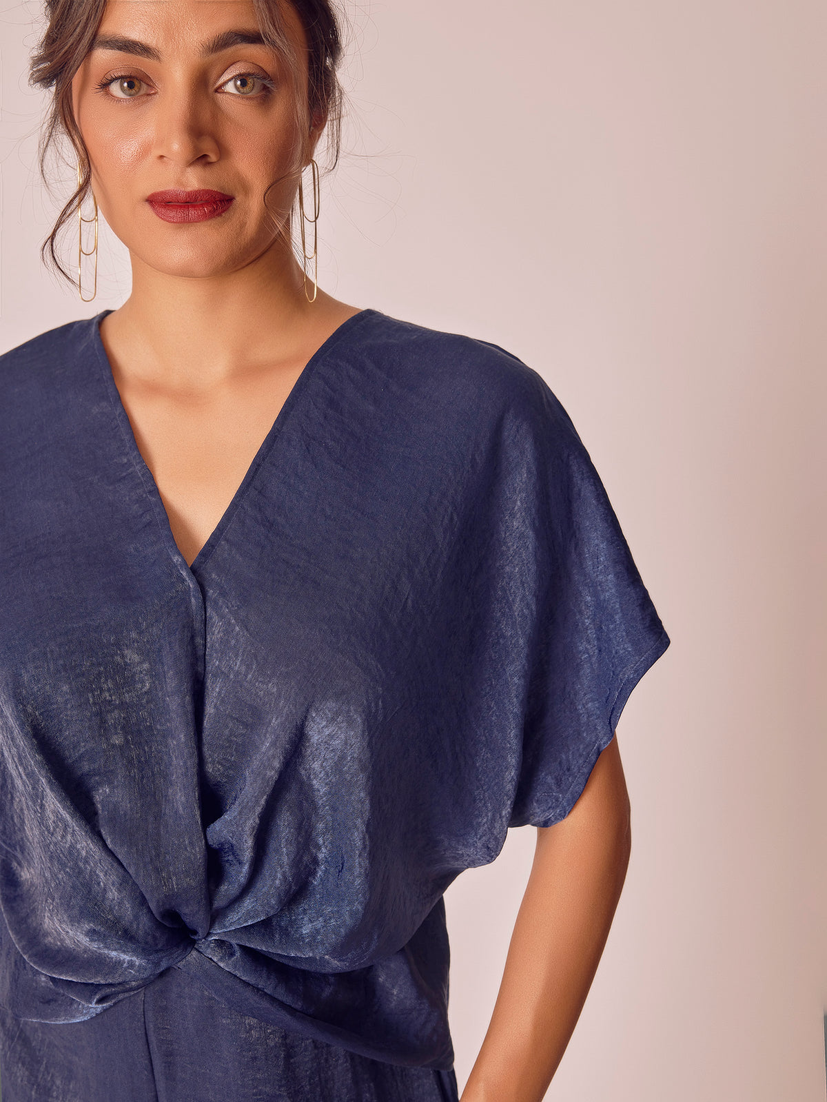Navy Satin Front Twist Jumpsuit