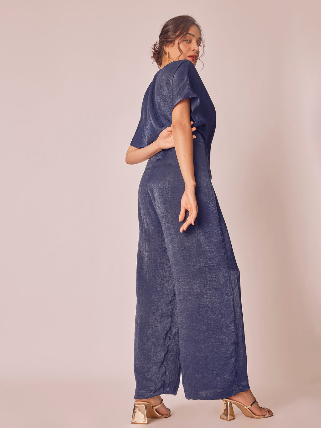 Navy Satin Front Twist Jumpsuit