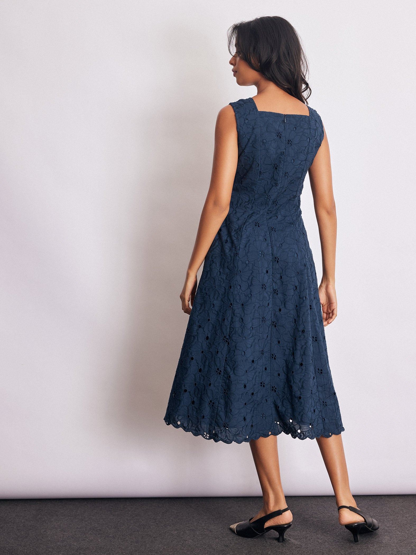 Navy Schiffli Midi Dress