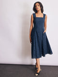 Navy Schiffli Midi Dress