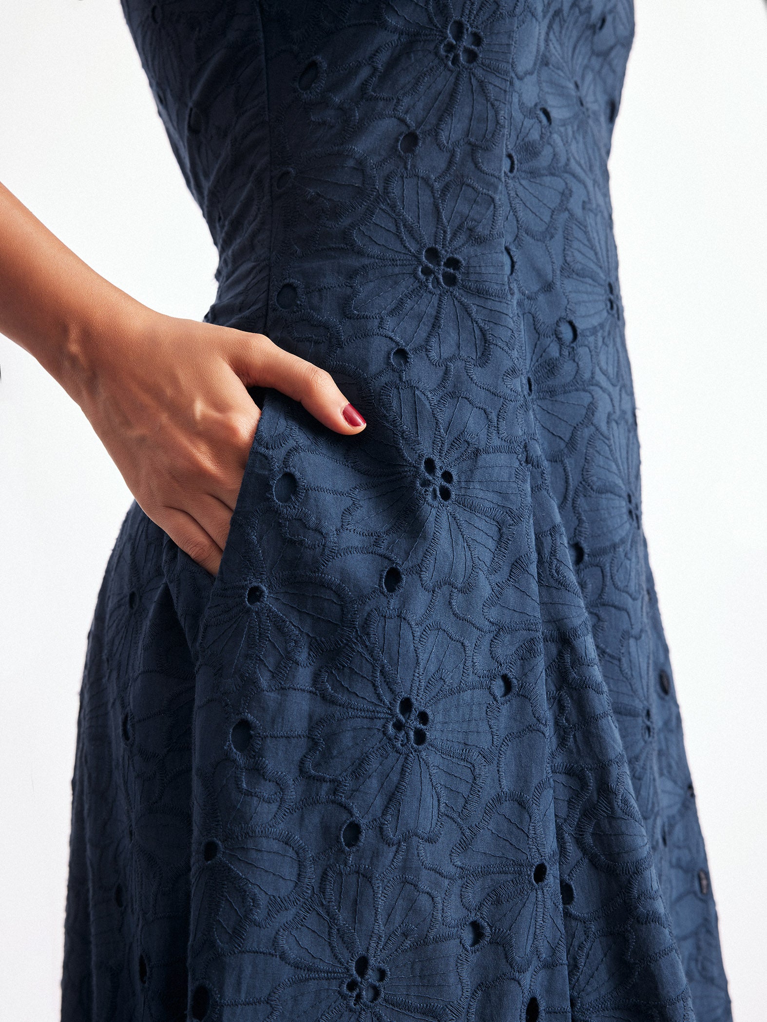 Navy Schiffli Midi Dress