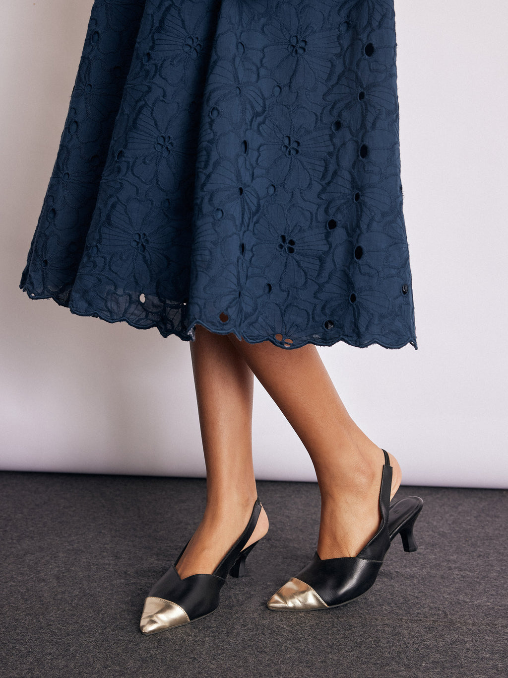 Navy Schiffli Midi Dress
