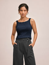 Navy Strappy Ribbed Knit Top