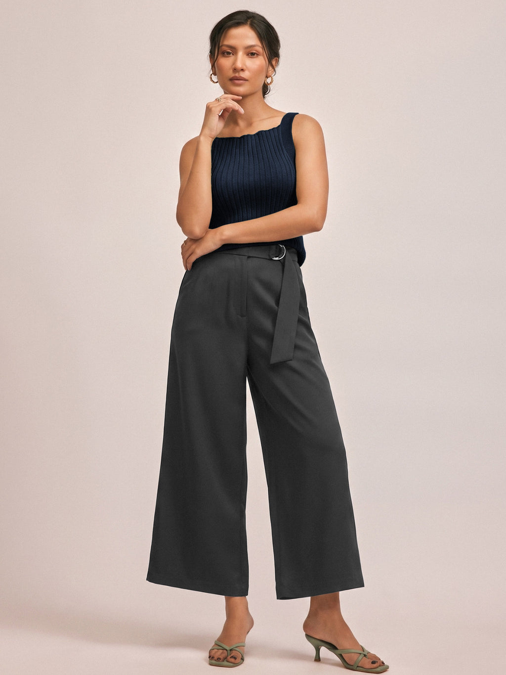 Navy Strappy Ribbed Knit Top