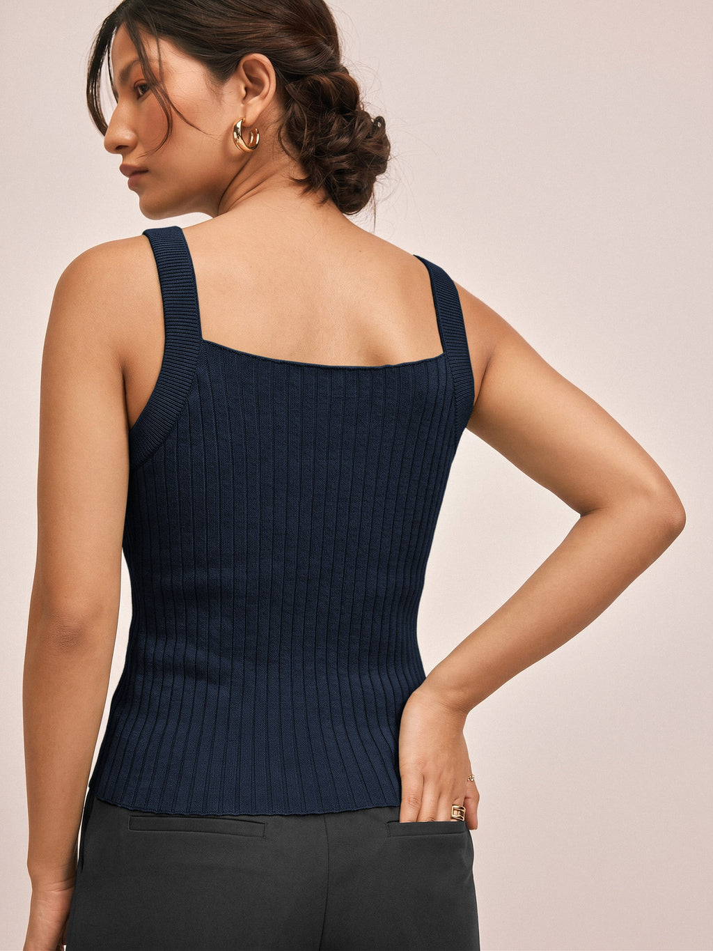 Navy Strappy Ribbed Knit Top