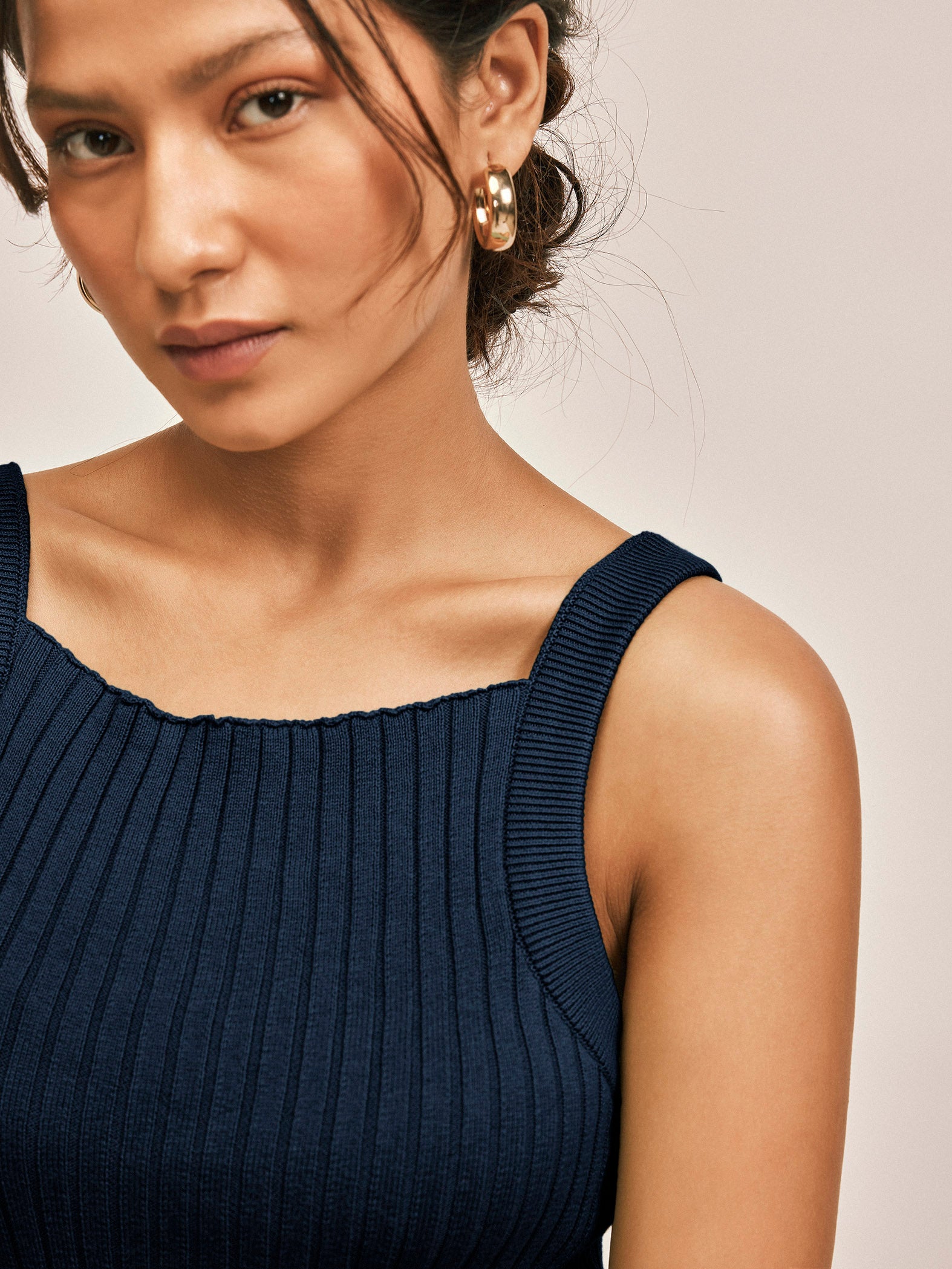 Navy Strappy Ribbed Knit Top