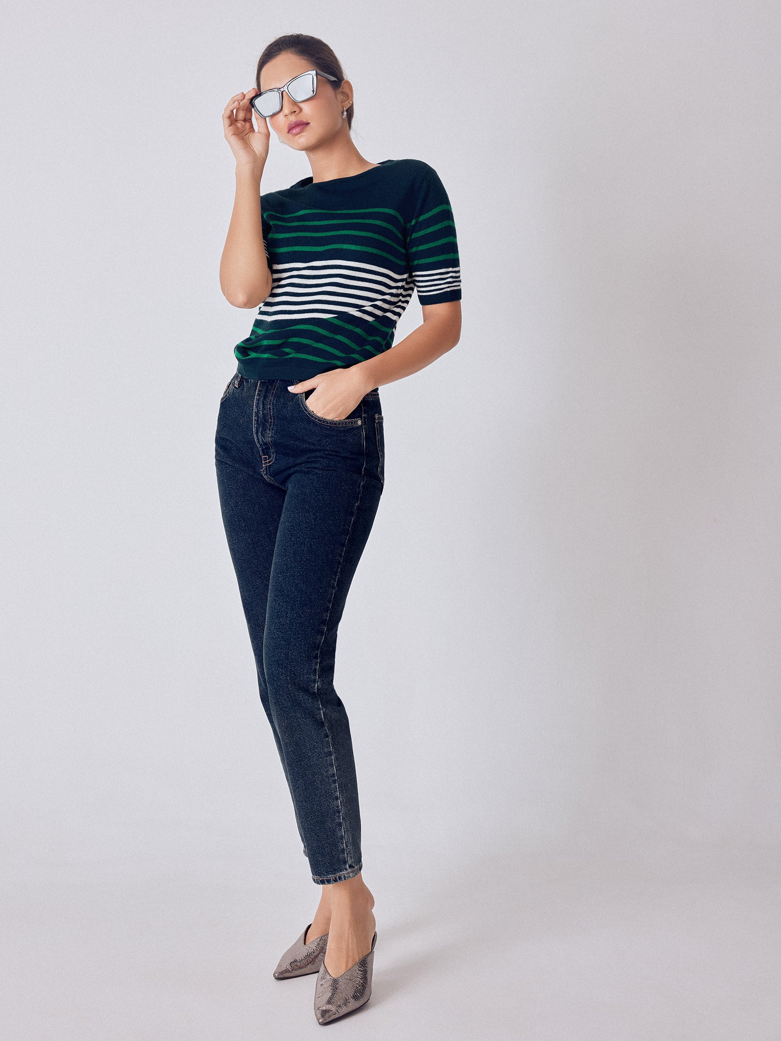 Navy Stripe Detail Top