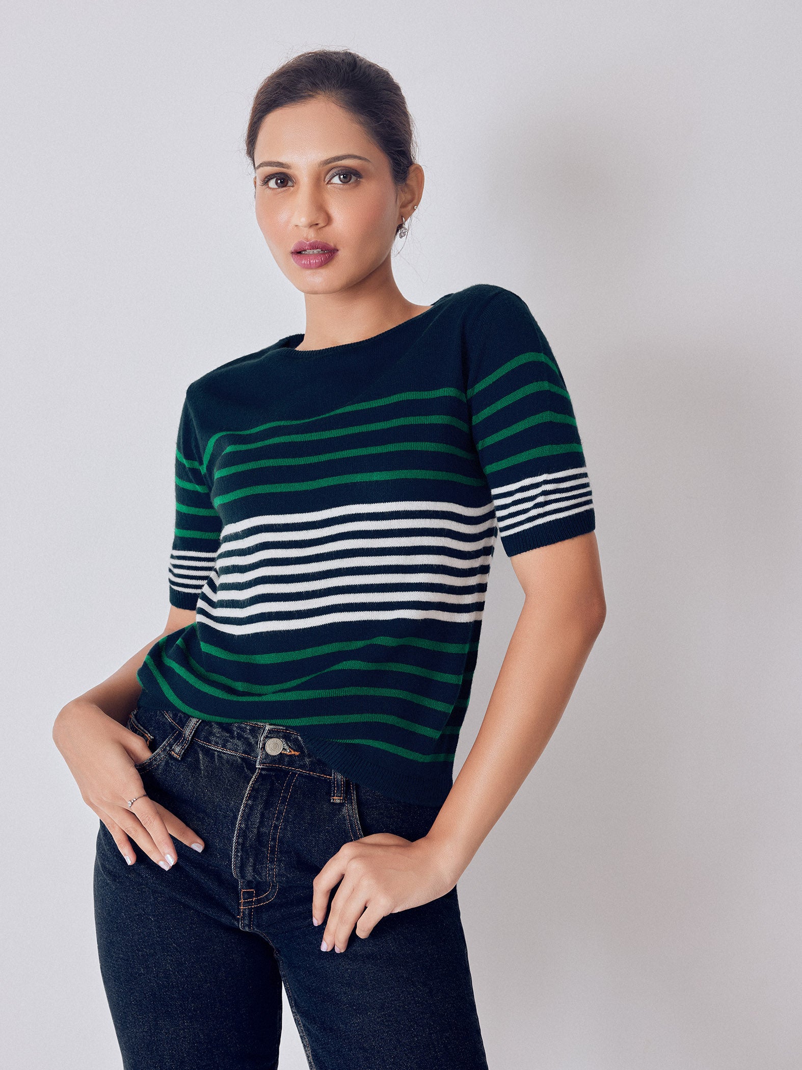 Navy Stripe Detail Top