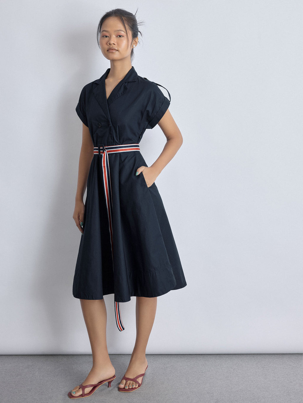 Navy Tape Detail Coat Dress