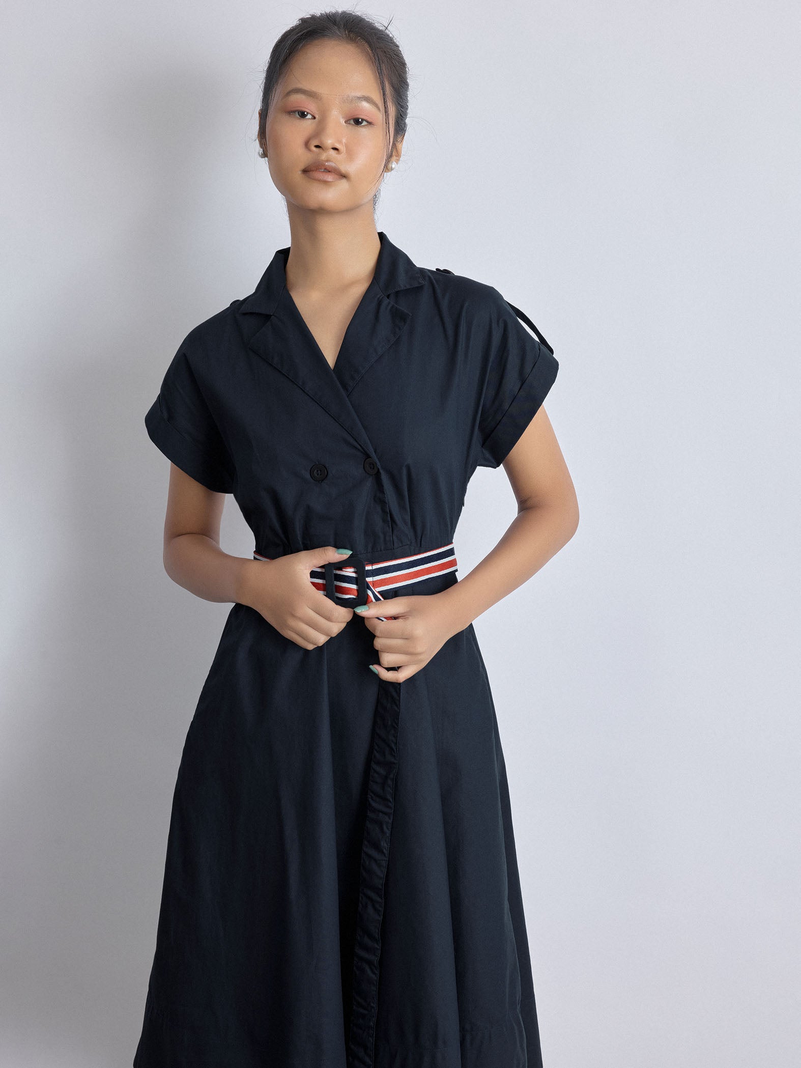 Navy Tape Detail Coat Dress