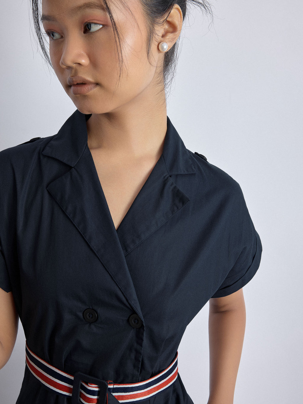 Navy Tape Detail Coat Dress