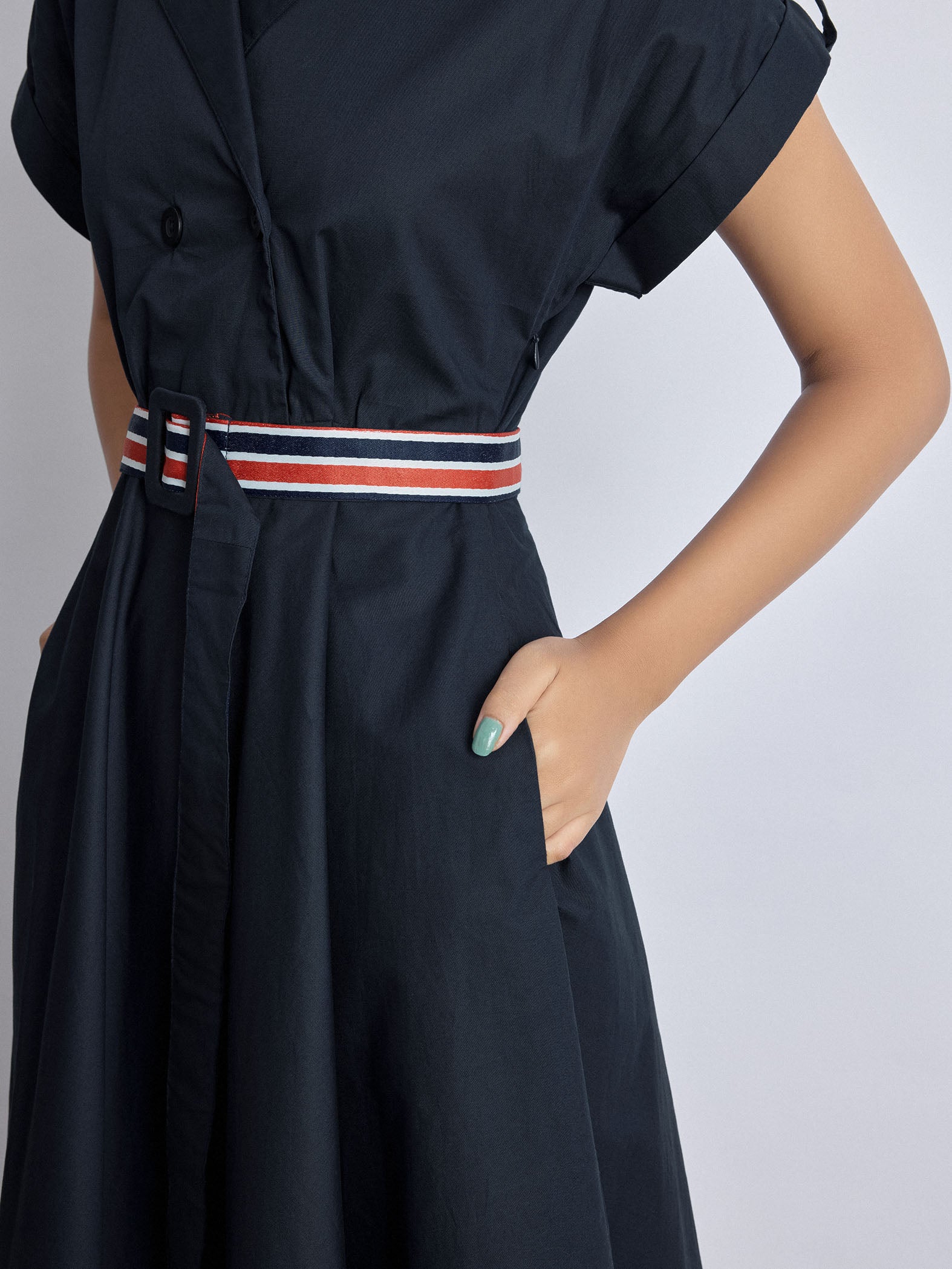 Navy Tape Detail Coat Dress