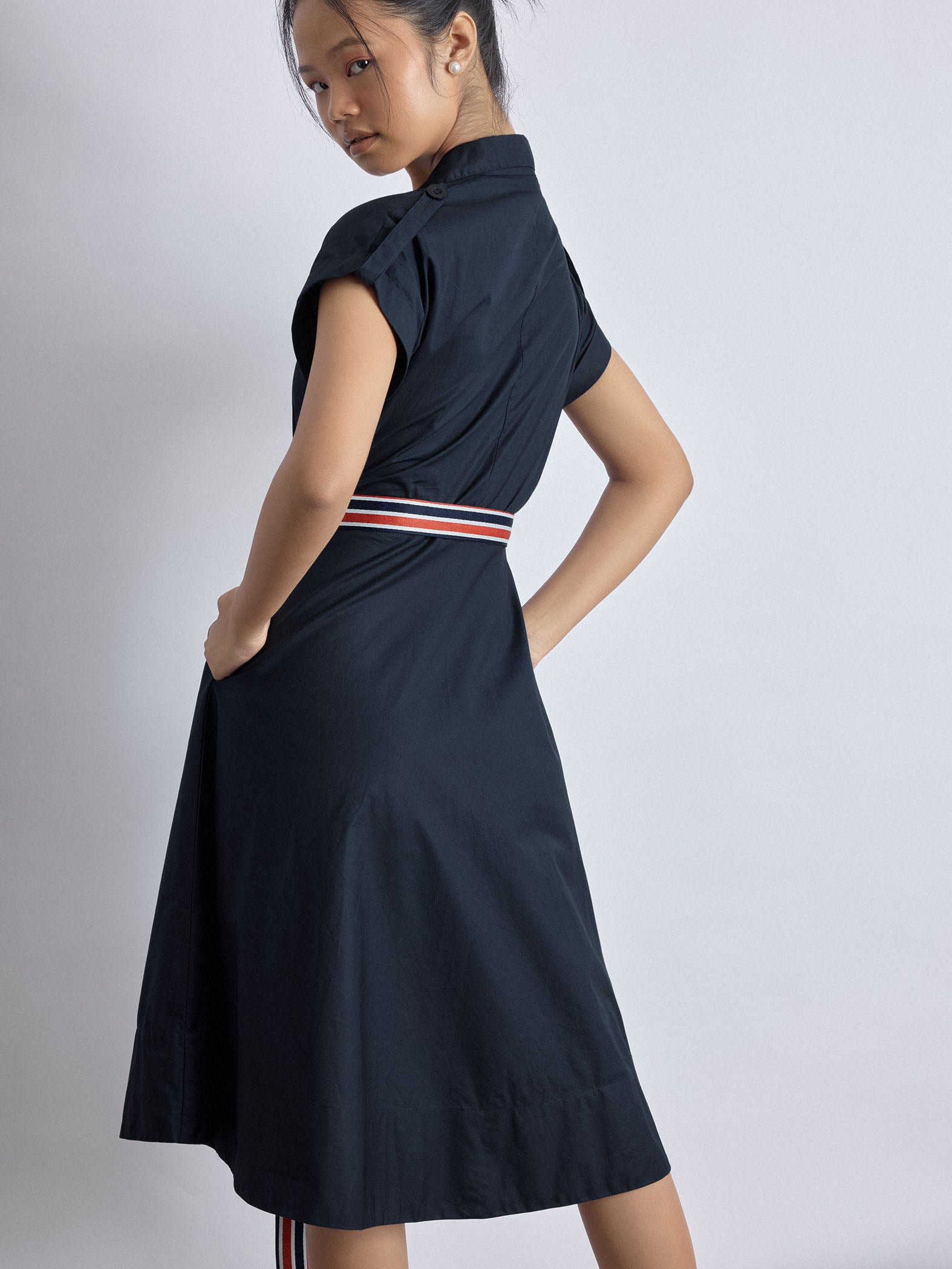 Navy Tape Detail Coat Dress