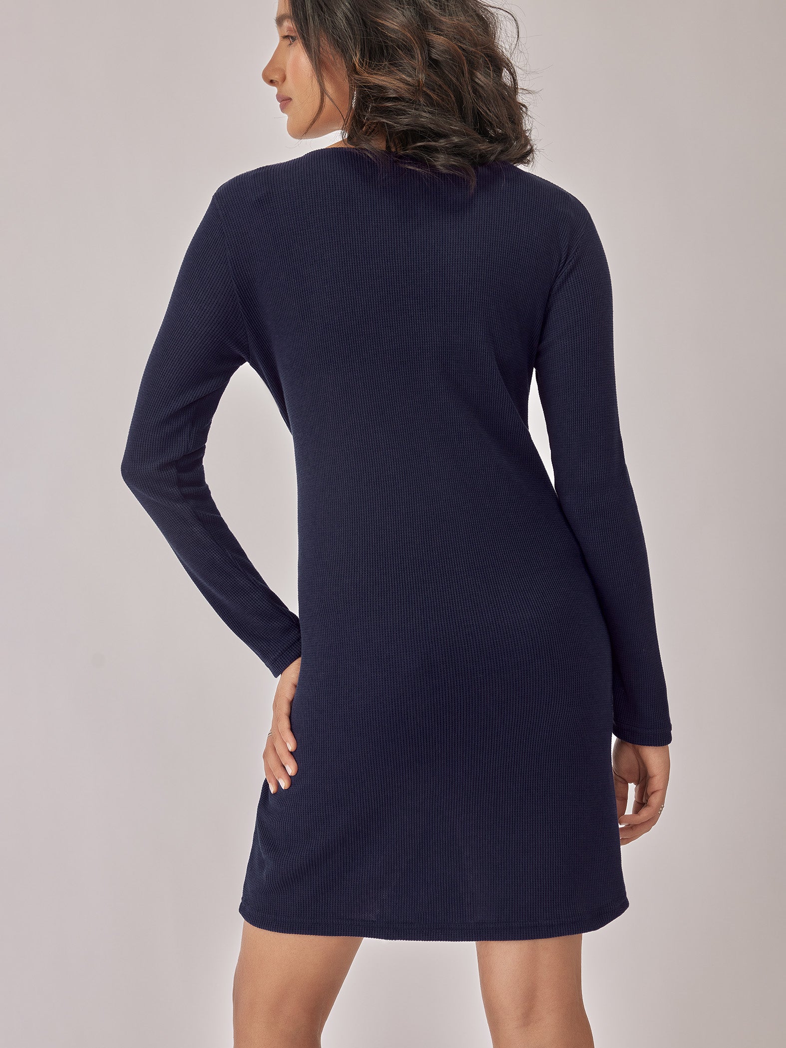 Navy Textured Self Tie Dress