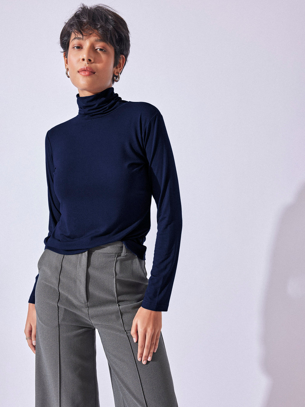 Navy Turtle Neck Top