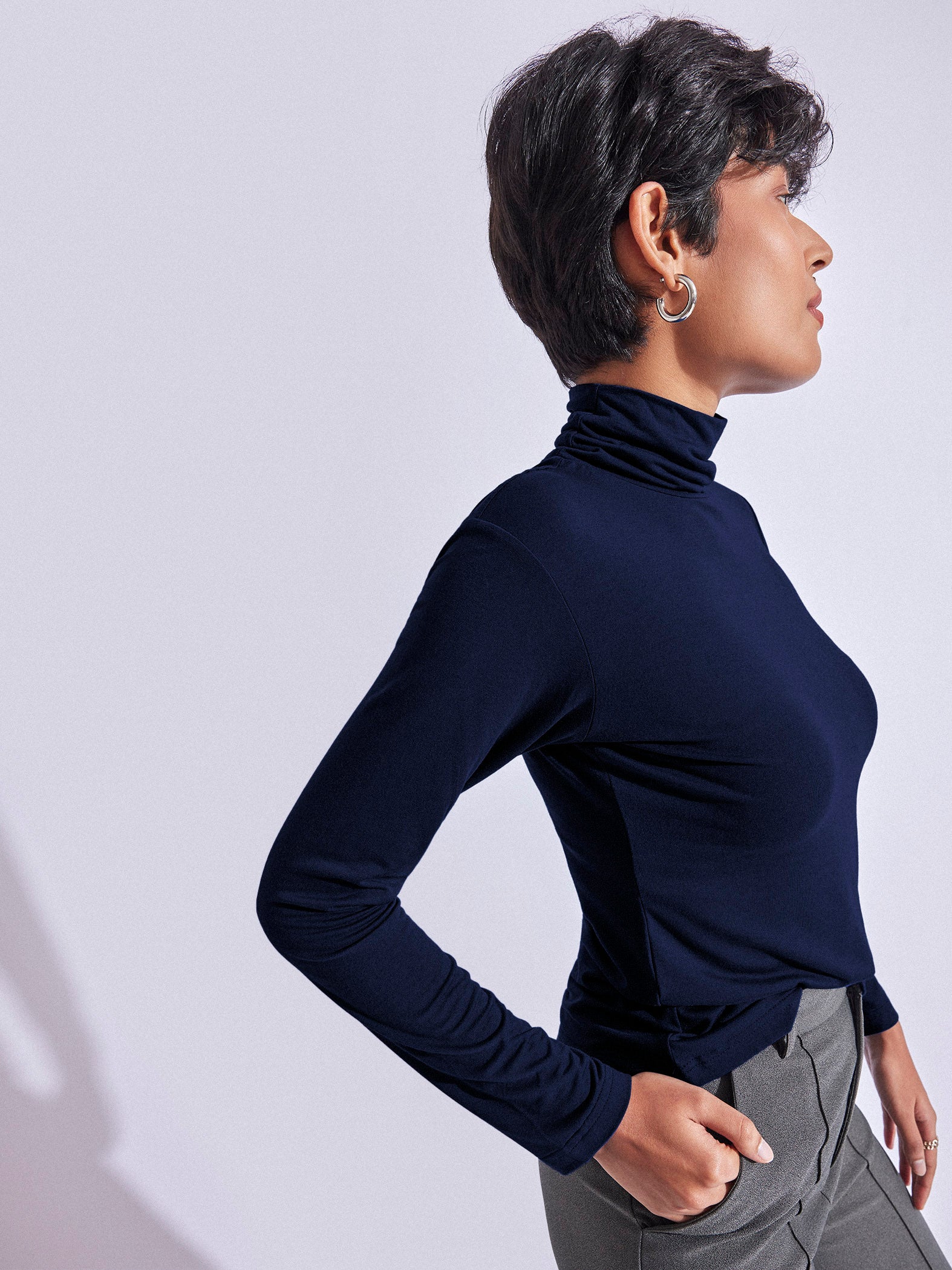 Navy Turtle Neck Top