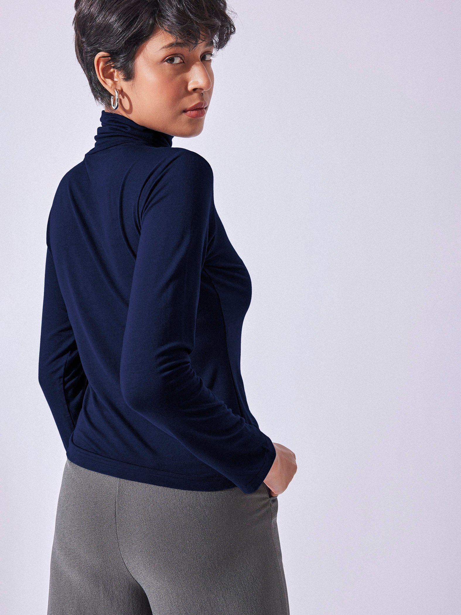 Navy Turtle Neck Top