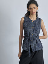 Navy Tweed Belted Waistcoat