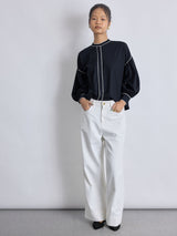 Navy & White Balloon Sleeve Shirt