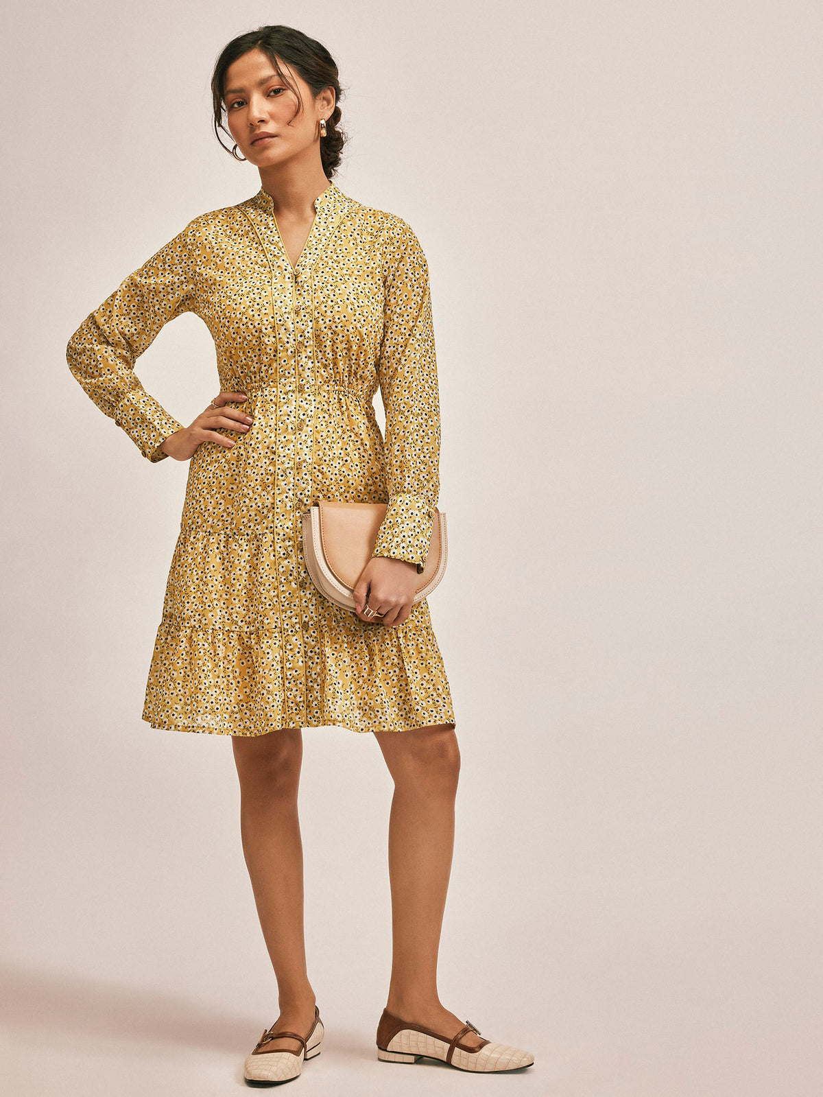 Ochre Ditsy Floral Dress