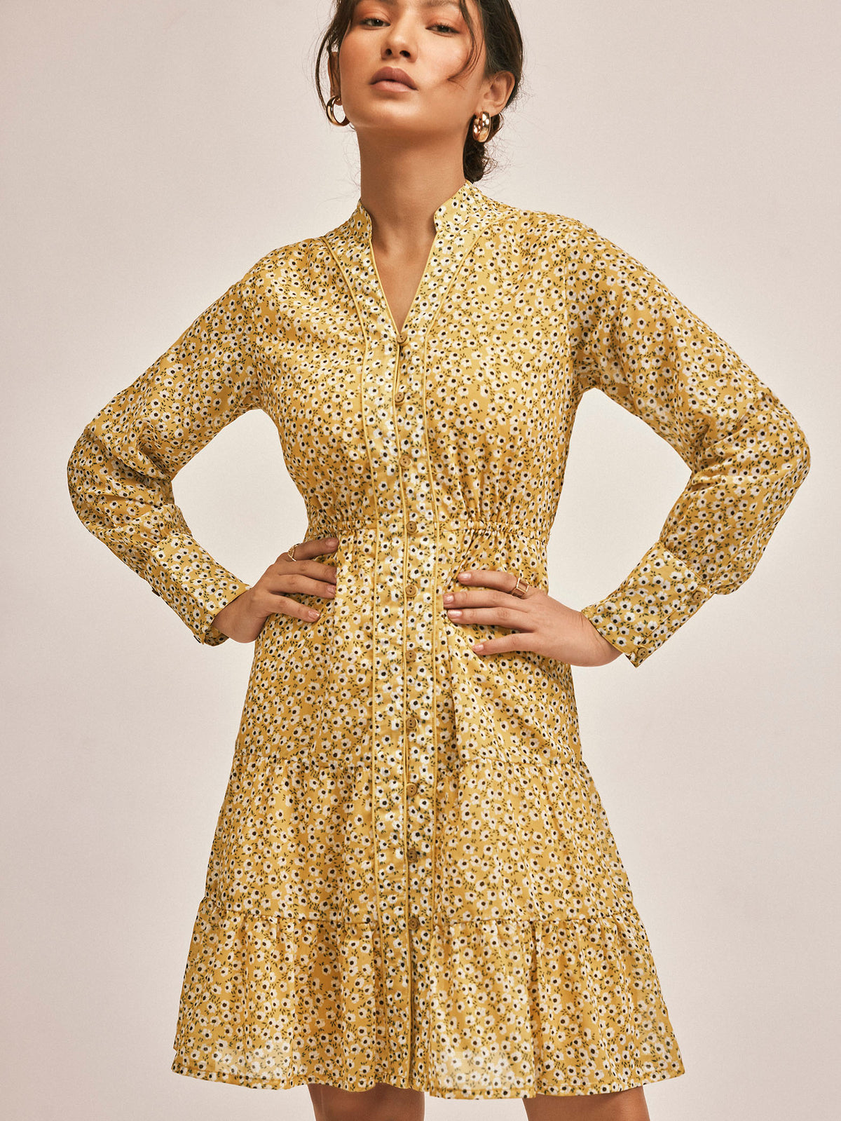 Ochre Ditsy Floral Dress