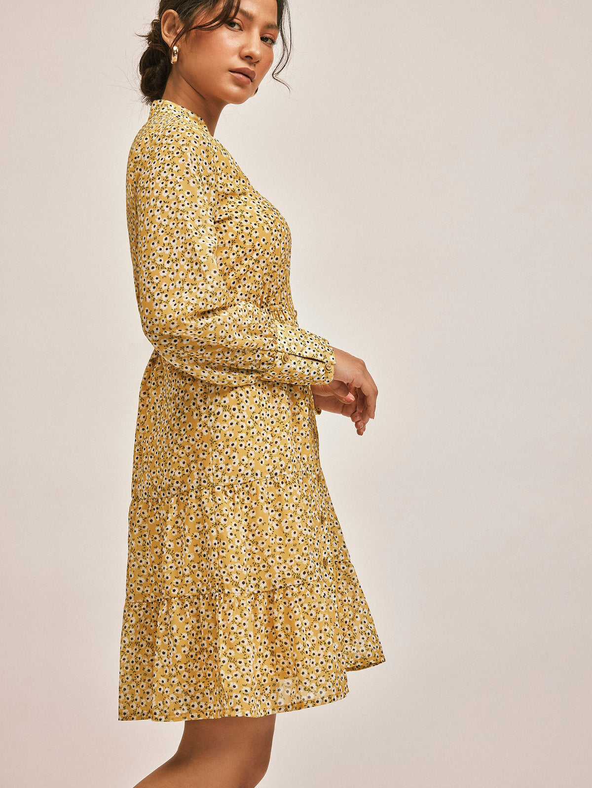 Ochre Ditsy Floral Dress
