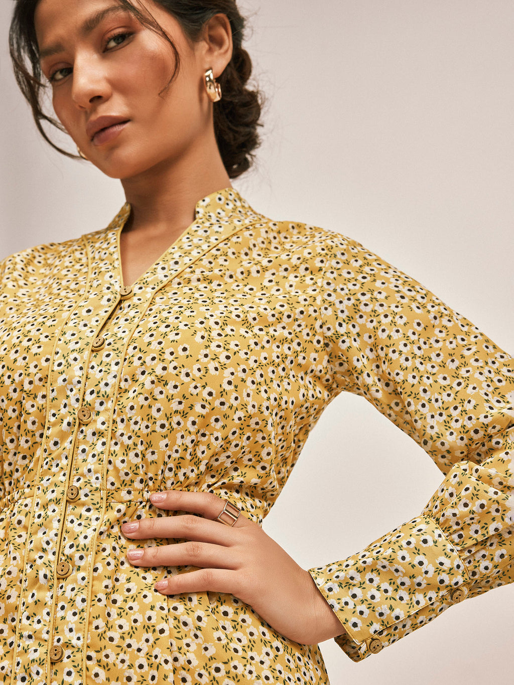 Ochre Ditsy Floral Dress
