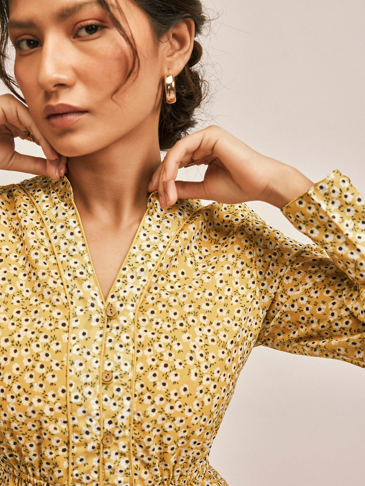 Ochre Ditsy Floral Dress