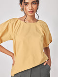 Ochre Linen Pleated Sleeve Top