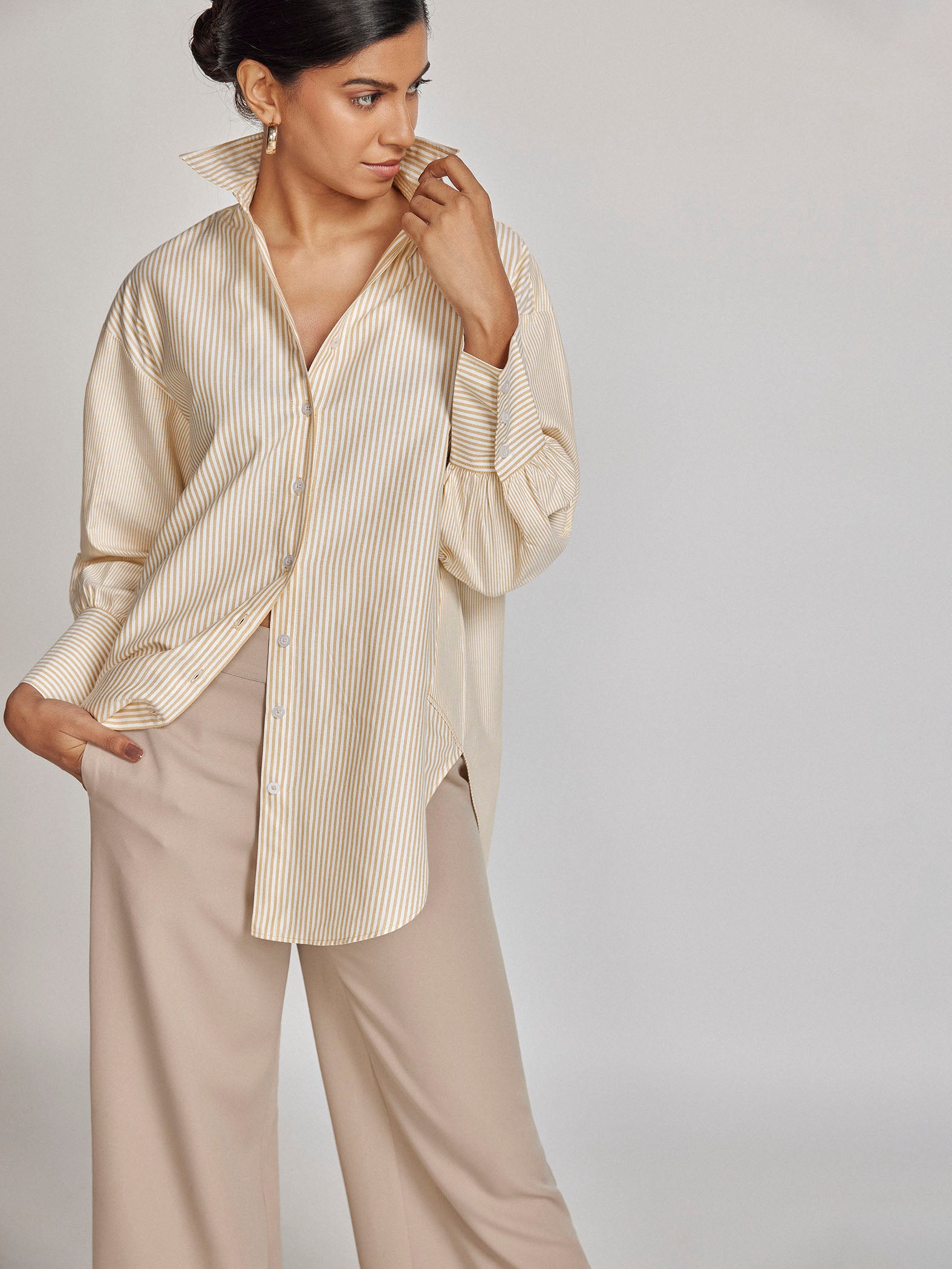 Ochre Striped Oversized Shirt