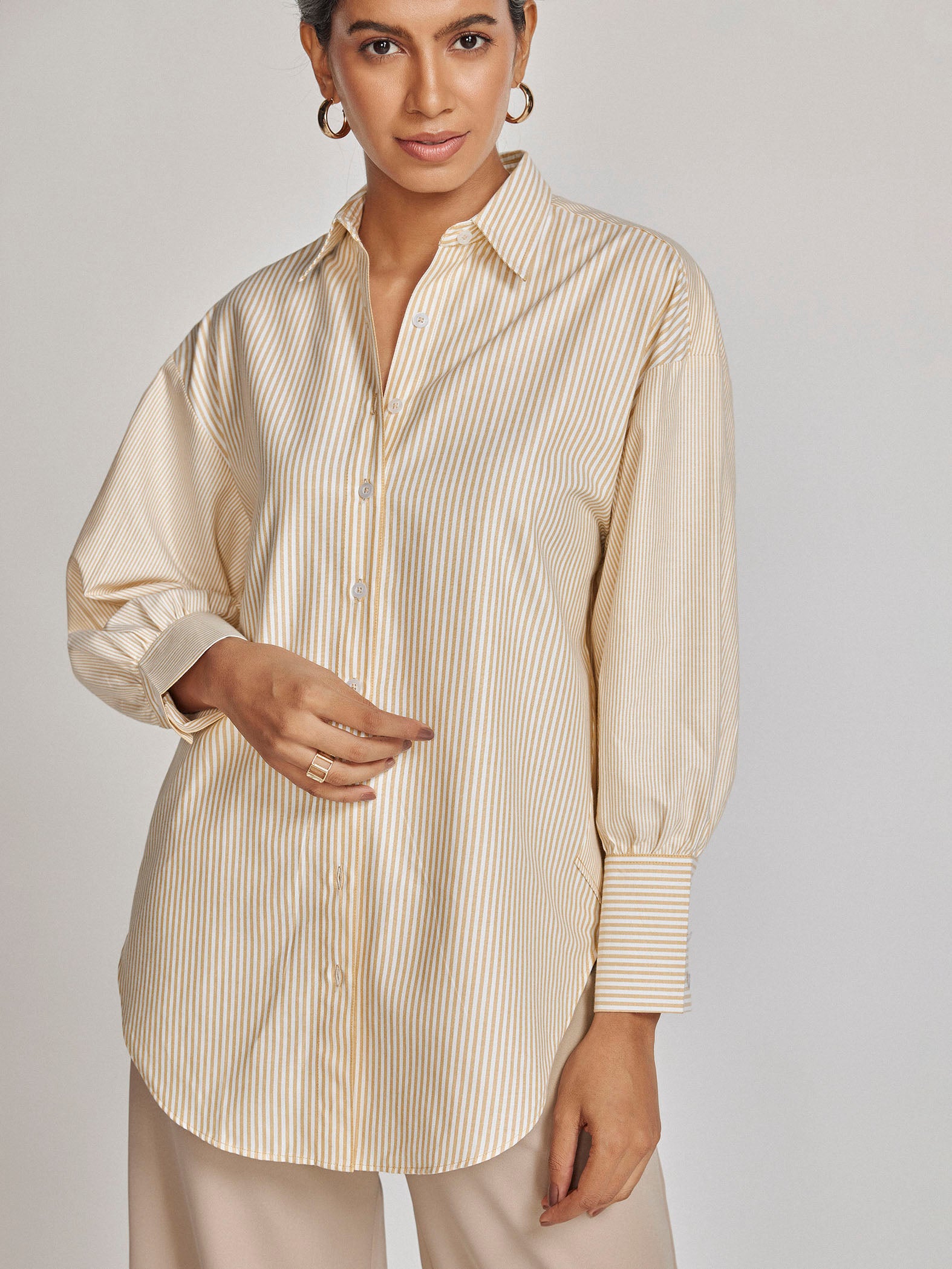 Ochre Striped Oversized Shirt