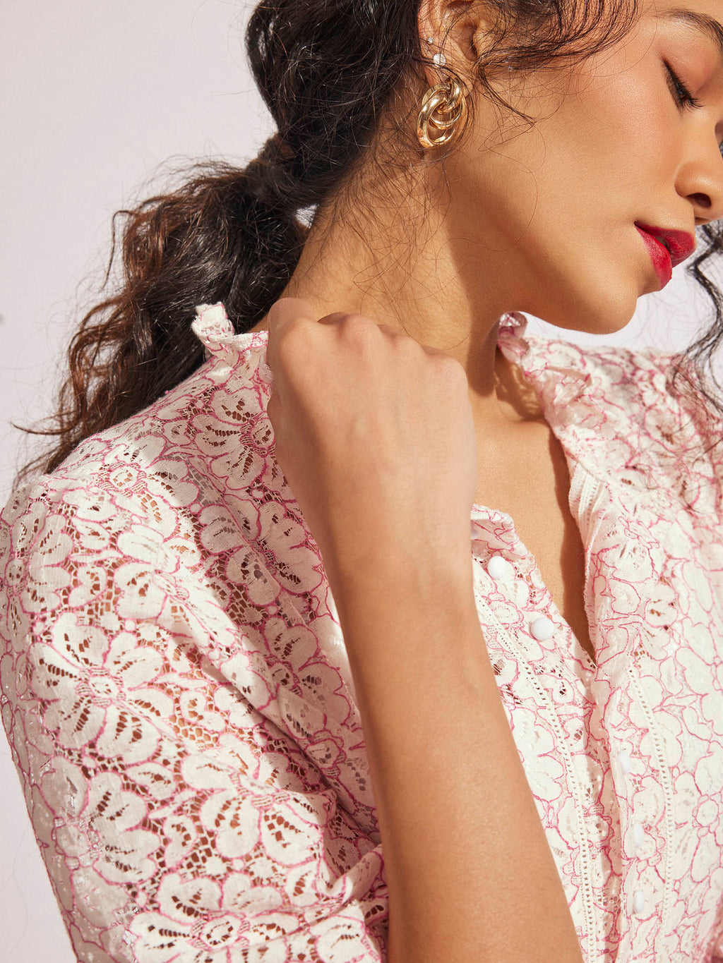Off White Lace Belted Dress