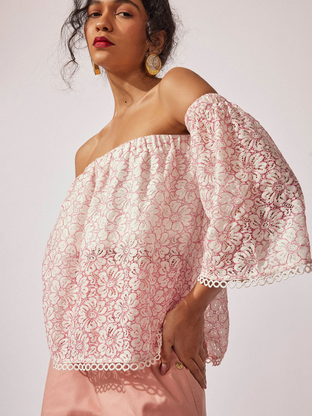 Off White Lace Off Shoulder Top