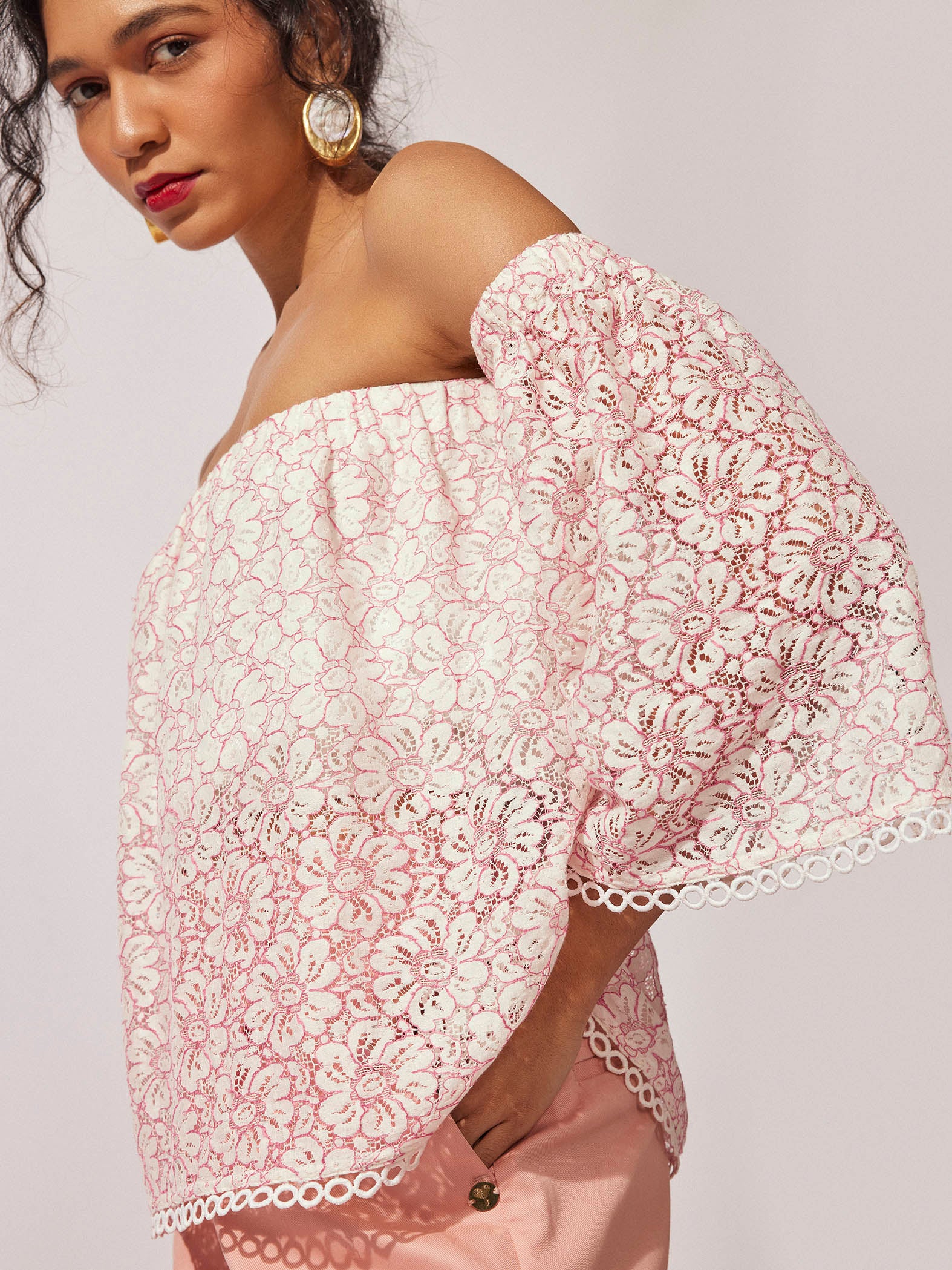 Off White Lace Off Shoulder Top