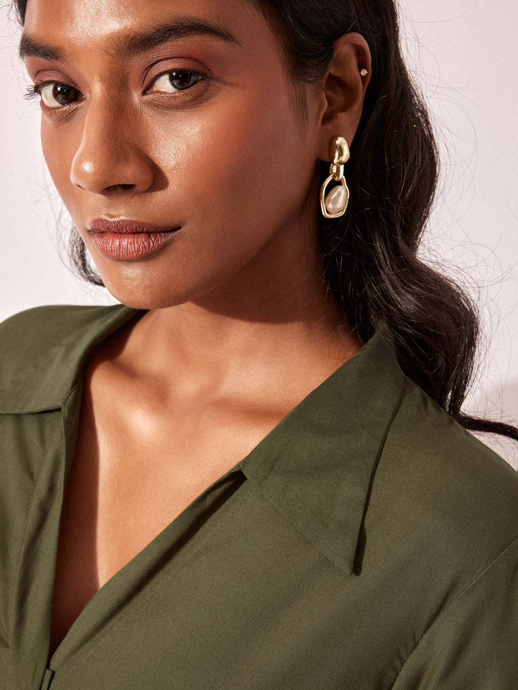Olive Belted Midi Dress