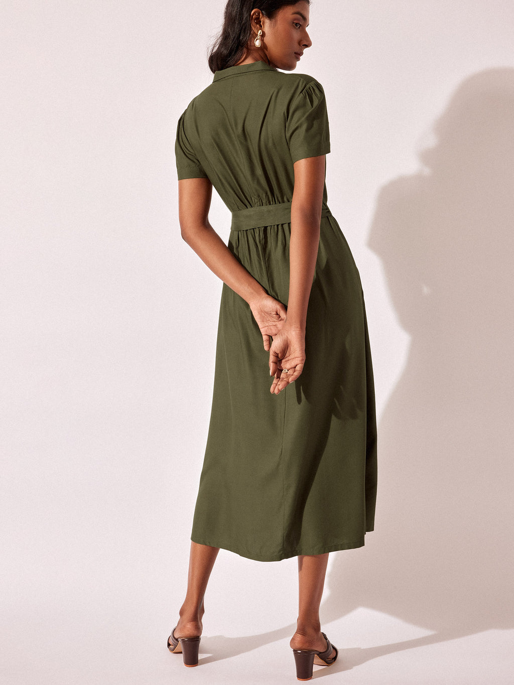 Olive Belted Midi Dress