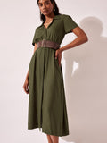 Olive Belted Midi Dress