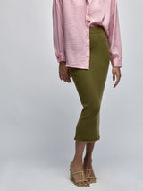 Olive Fuzzy Yarn Midi Skirt