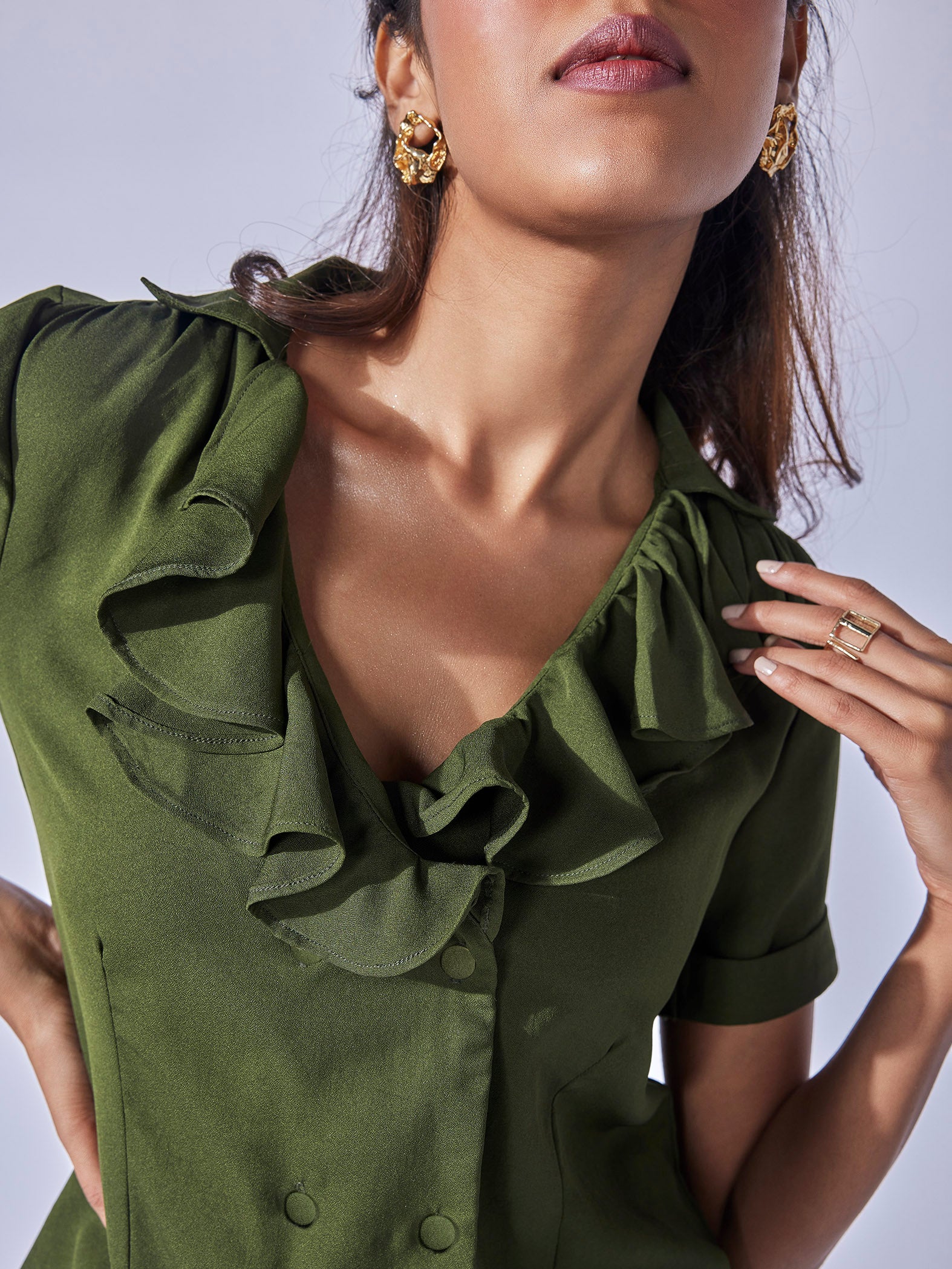 Olive Ruffled Collar Top