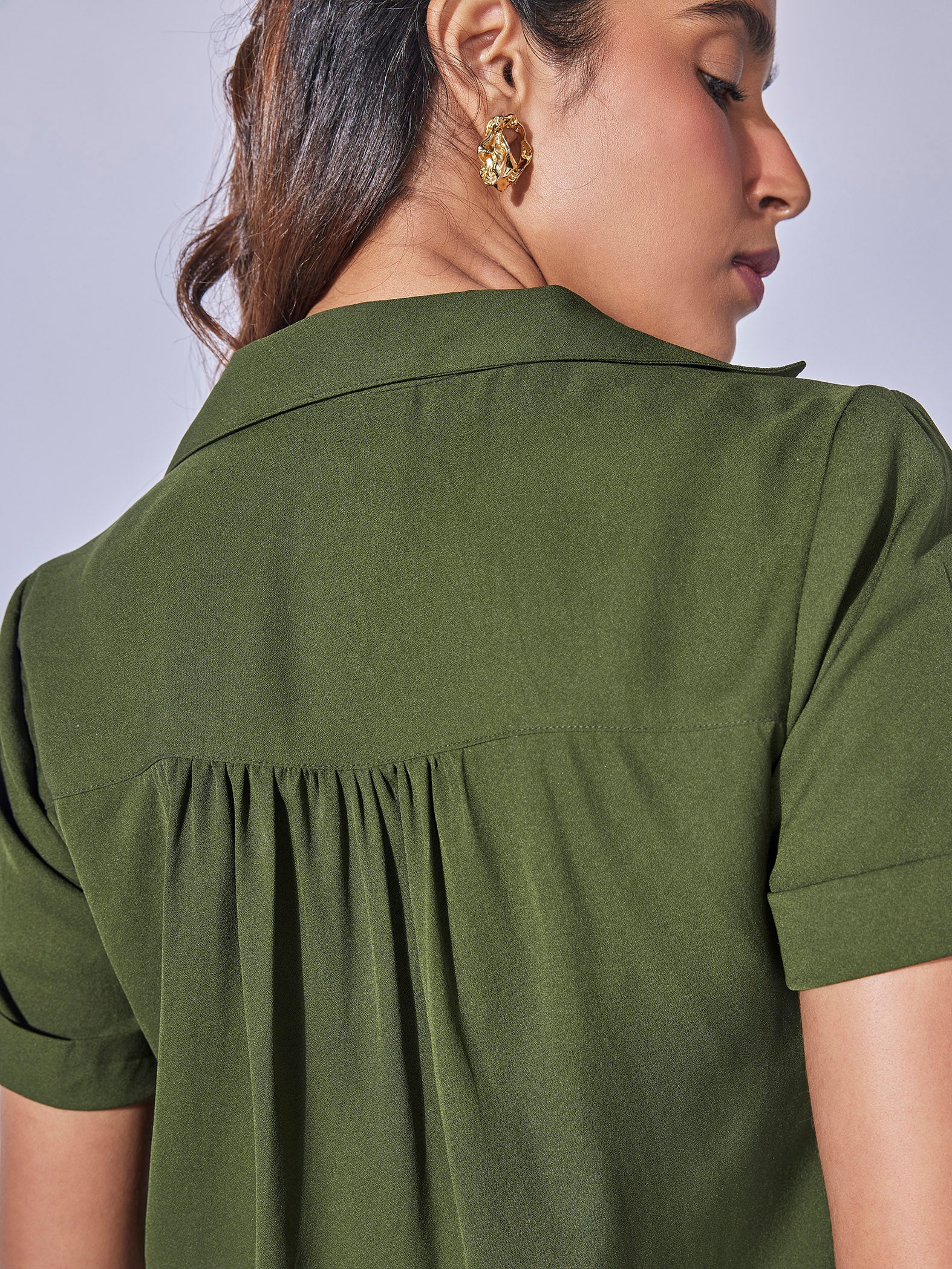 Olive Ruffled Collar Top