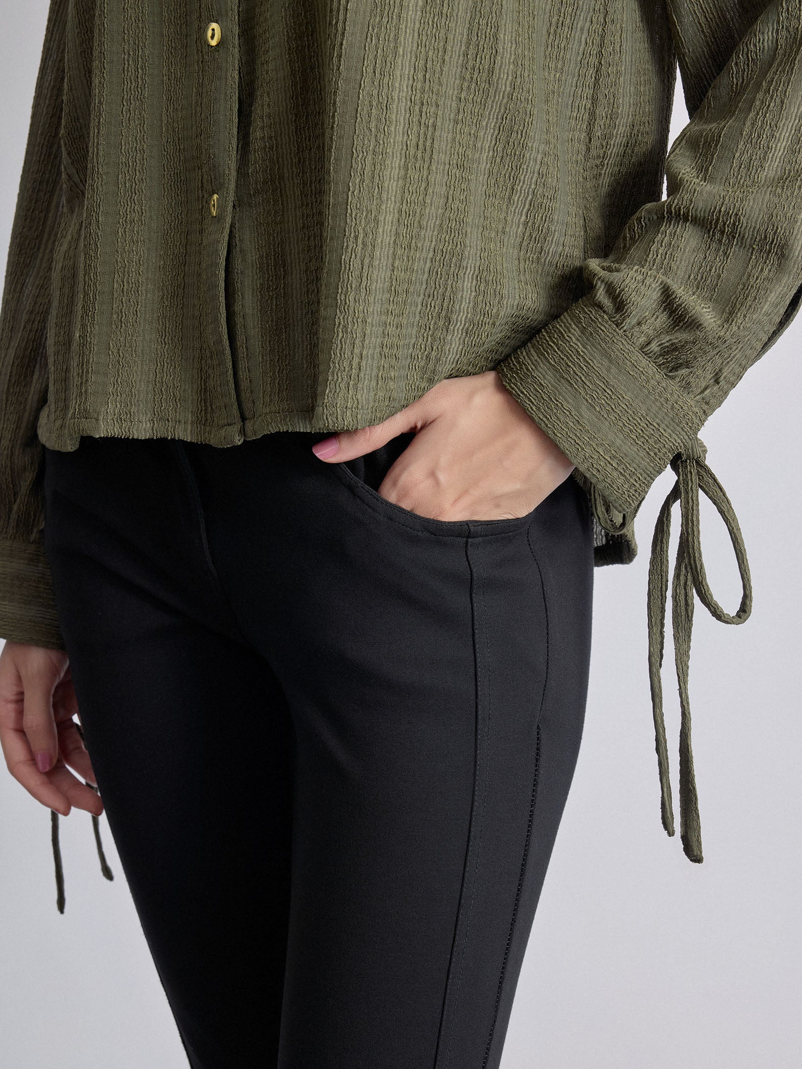 Olive Sleeve Tie Up Shirt