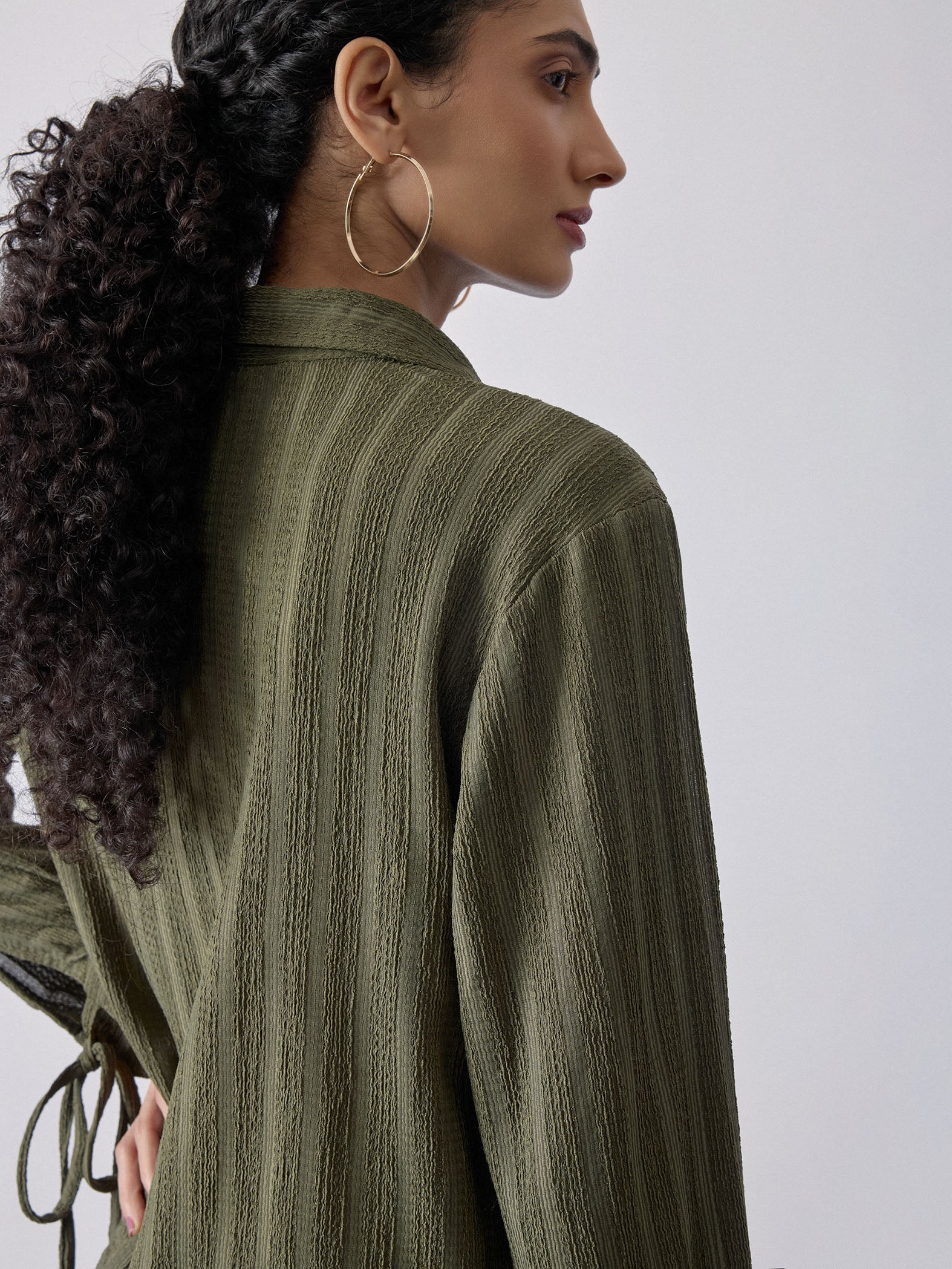Olive Sleeve Tie Up Shirt