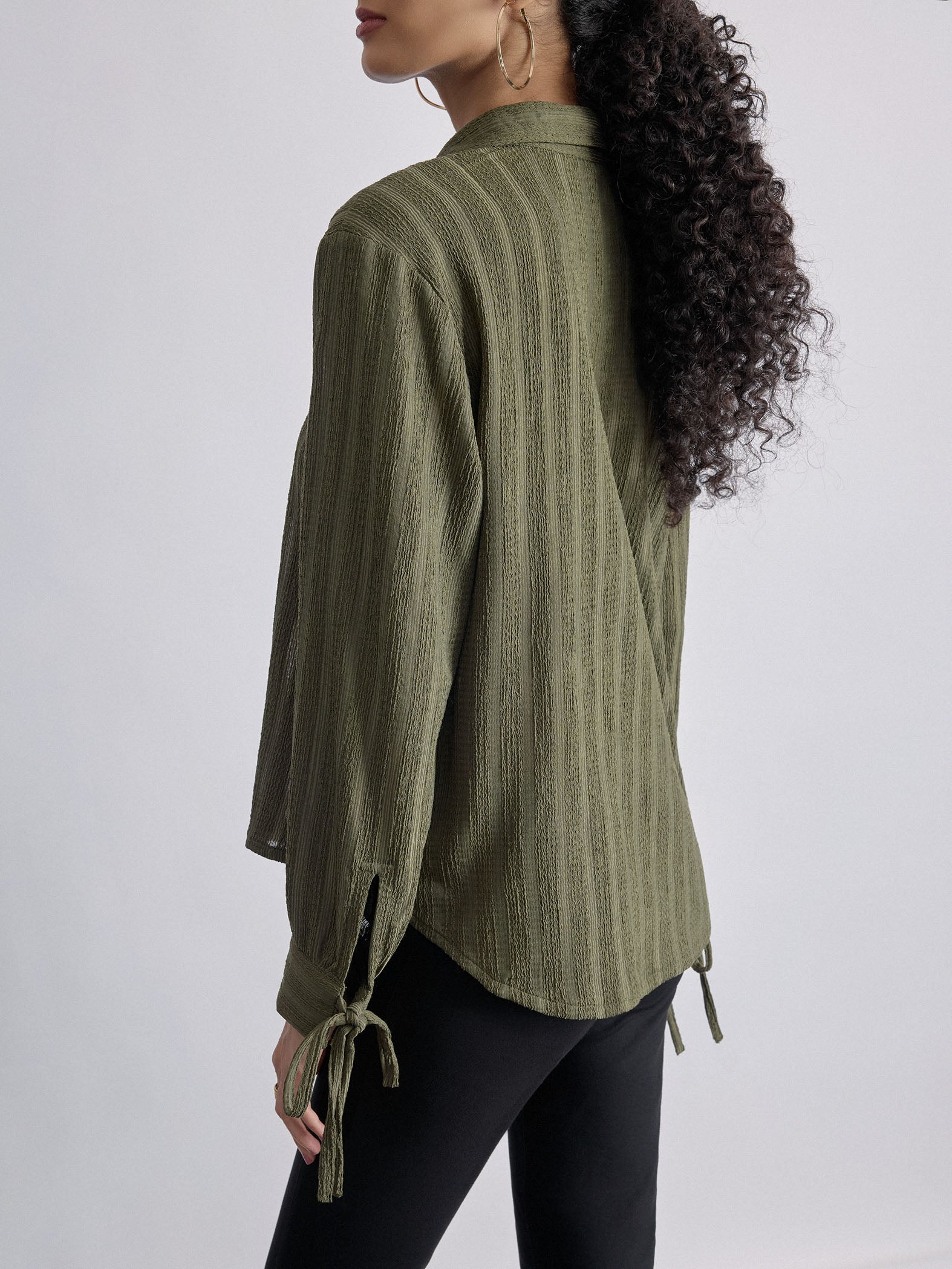 Olive Sleeve Tie Up Shirt