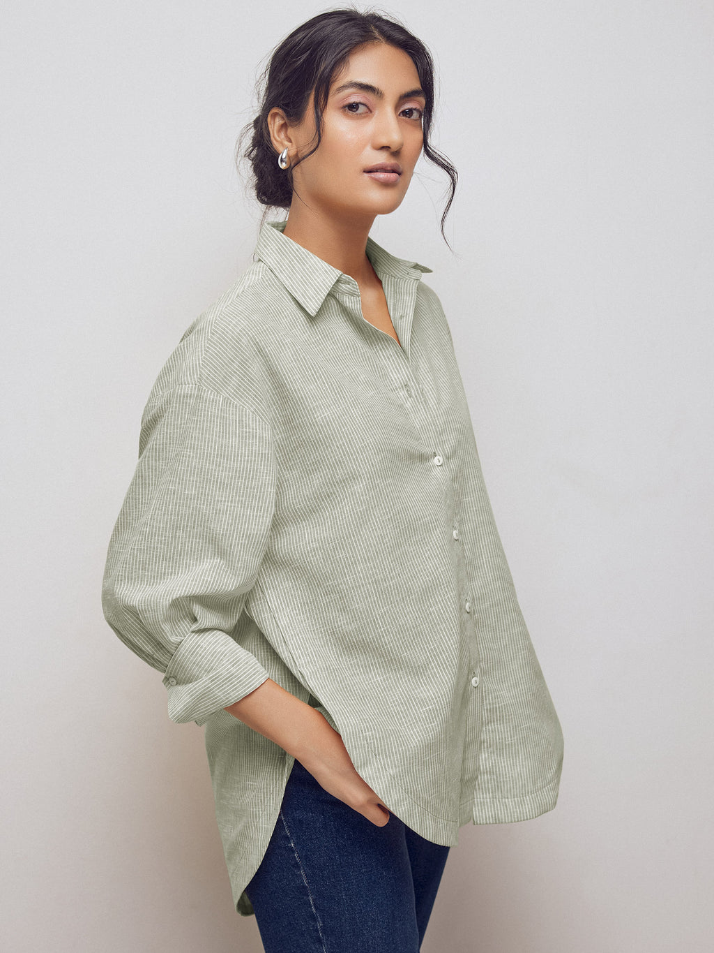 Olive Striped Oversized Shirt