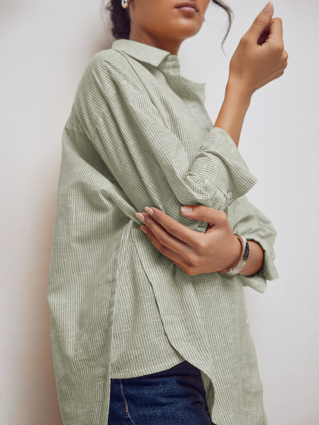 Olive Striped Oversized Shirt
