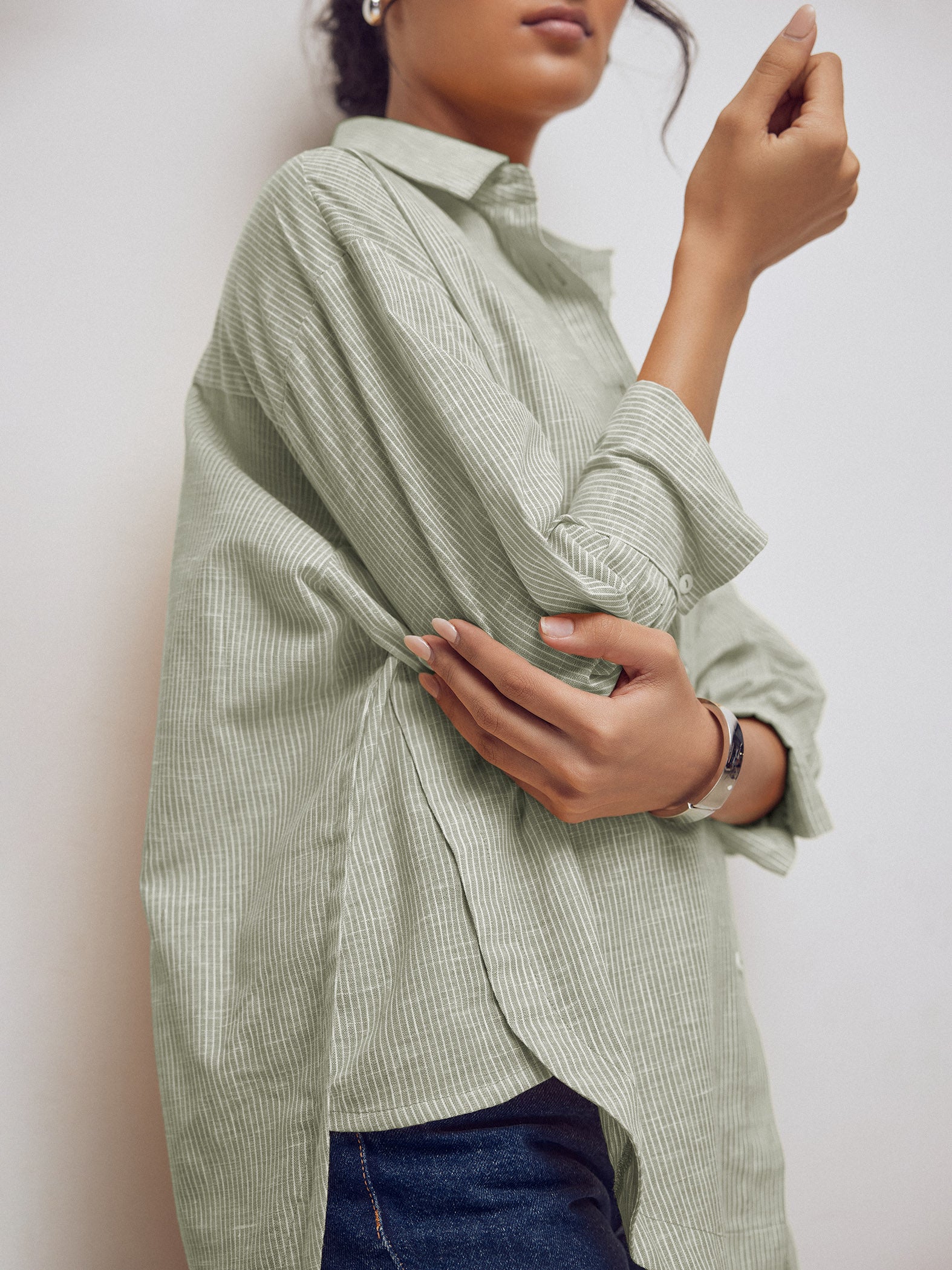 Olive Striped Oversized Shirt