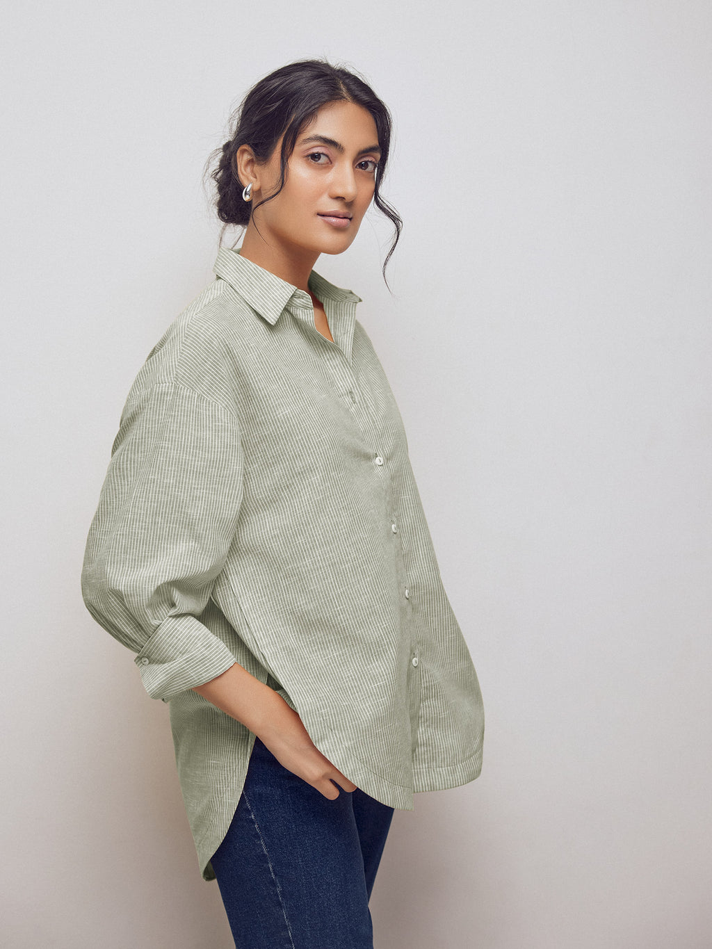 Olive Striped Oversized Shirt