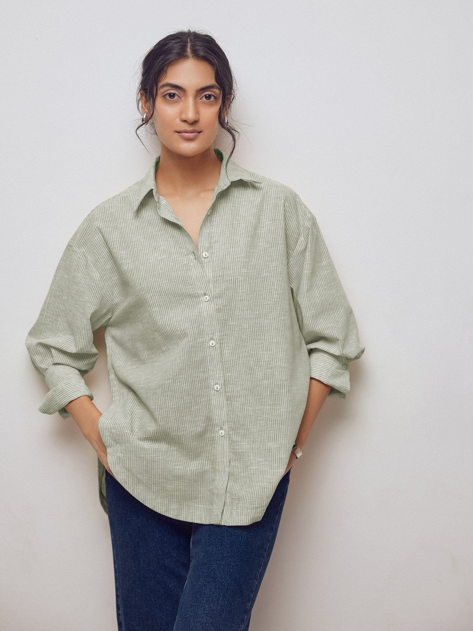 Olive Striped Oversized Shirt