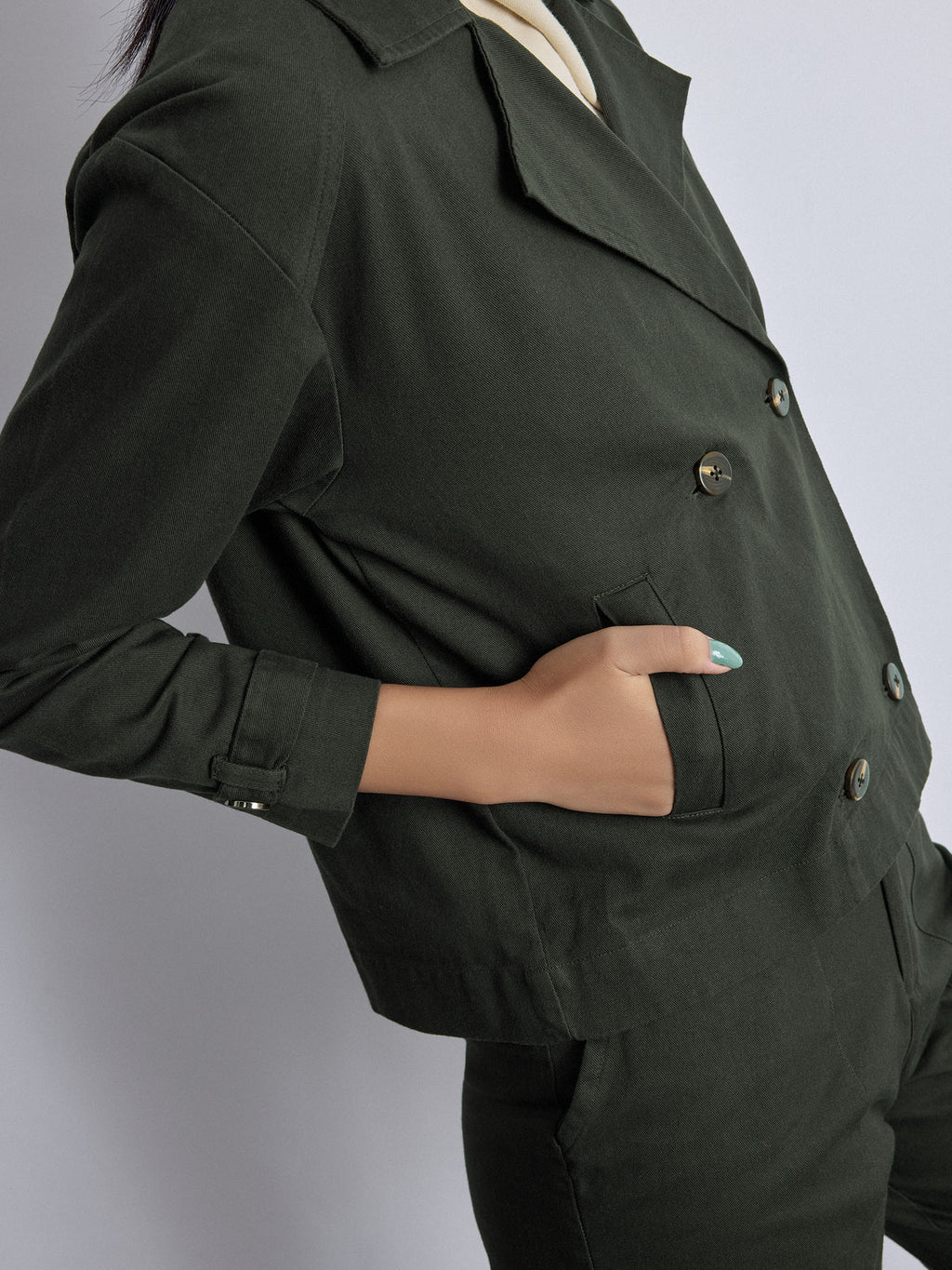 Olive Twill Lapel Collar Jacket