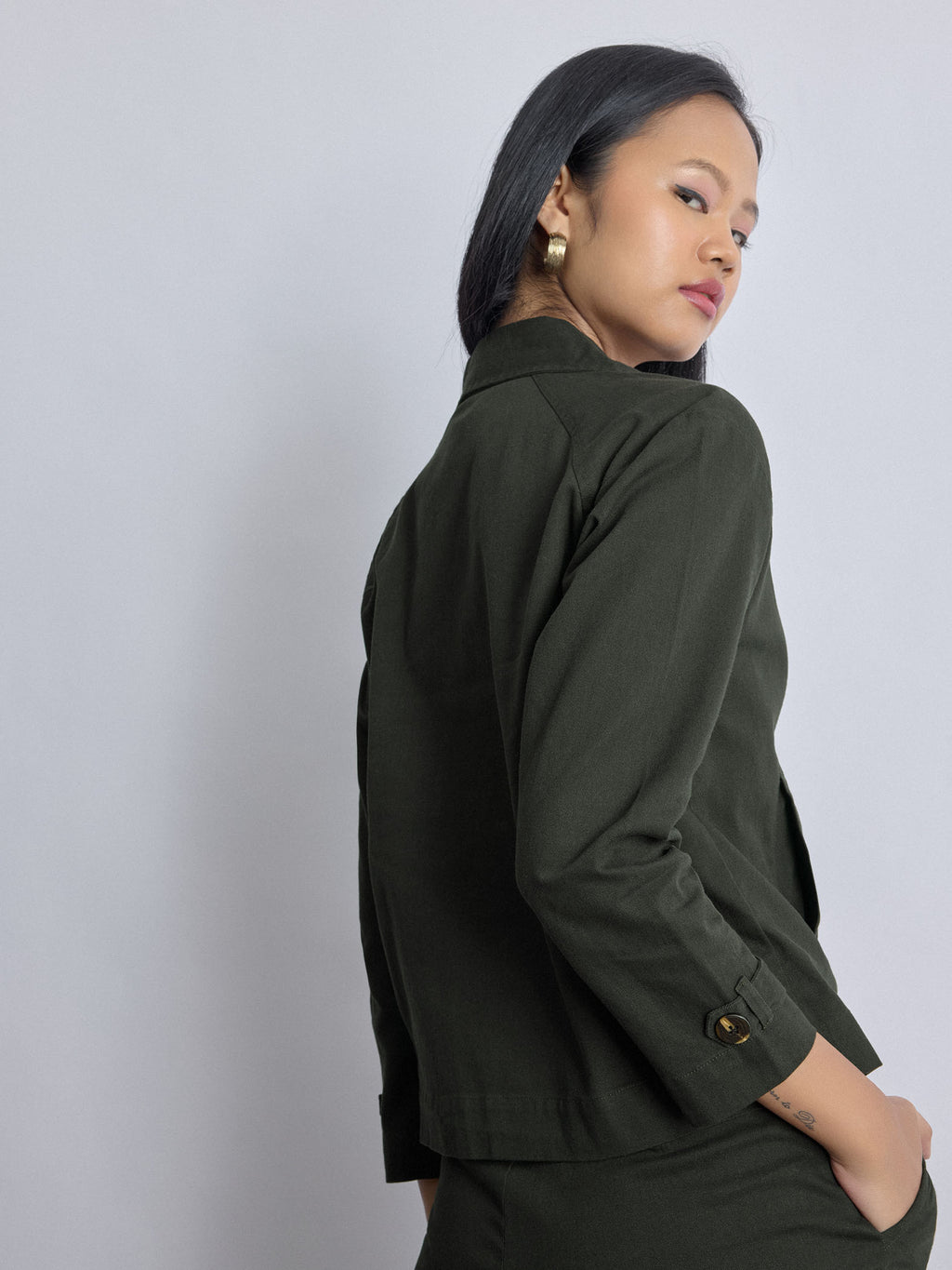 Olive Twill Lapel Collar Jacket